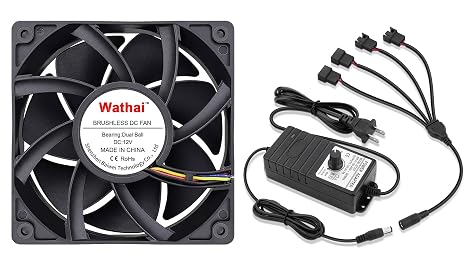 Wathai 12038 120mm x 38mm PWM Computer PC Case Fan 12V 4pin 5300rpm 230 CFM with 36W 3A PC Fan Speed Controller