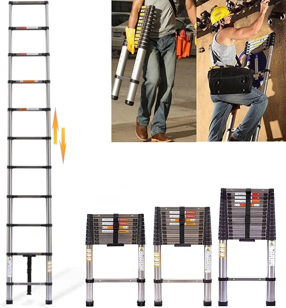 Telescopic Ladder 8.5FT Extendable Multi-Purpose Extension Ladders Portable Loft Ladders Folding Collapsible Ladder for RV, Loft, Attic, Home, Telescoping Ladder 9 Steps, Max Load 150kg, EN131 (2.6m)