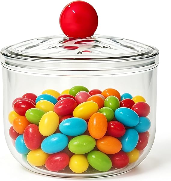 Woozettn 30 oz Clear Candy Jar with Lid,Cute Plastic Cookie Storage Jar,Airtight Candy Storage Containers for Kitchen Office Party Tea Coffee Snacks