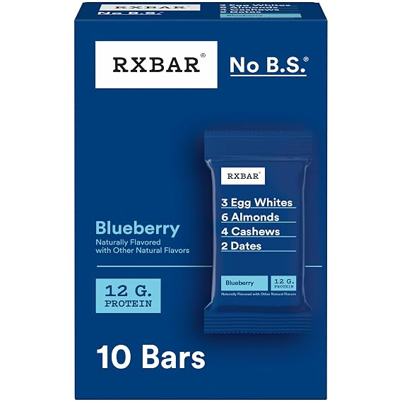 RXBAR Protein Bars, 12g Protein, Gluten Free Snacks, Blueberry, 18.3oz Box (10 Bars)