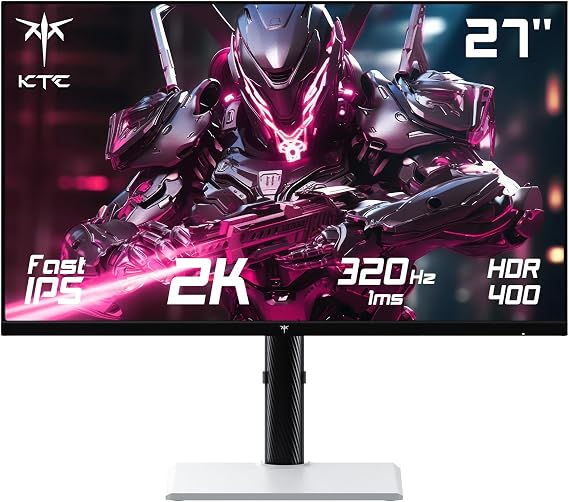 KTC Gaming Monitor 27 Inches 320Hz 300hz 240hz QHD Fast IPS 1ms 2K 2560 x 1440P Freesync & G-sync White PC Screen 144% sRGB HDR400 Blue Light Reduction VESA 100x100 DP1.4/HDMI 2.1 H27E6