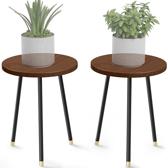 Plant Stand Indoor 2 Pack: Adjustable Wood 16'' Indoor Plant Stand | Mid Century Modern Decor Corner Plant Stands for Indoor - Small Round Plant Table Holder for Balcony Living Room Office