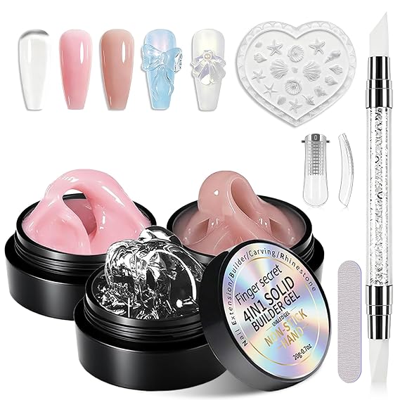 3D Gel Nail Art Kit Solid Builder Gel for Nails 3D Sculpting Carving Building Modeling Hard Extension for Beginner DIY Salon at Home Cured Needed