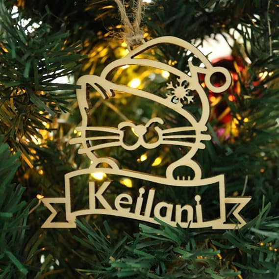 yky Cat Ornaments for Christmas Tree Personalized, Engraved Christmas Ornaments Personalized, Custom Christmas Bauble Wooden Hanging Gift (XF9,1 Pcs)