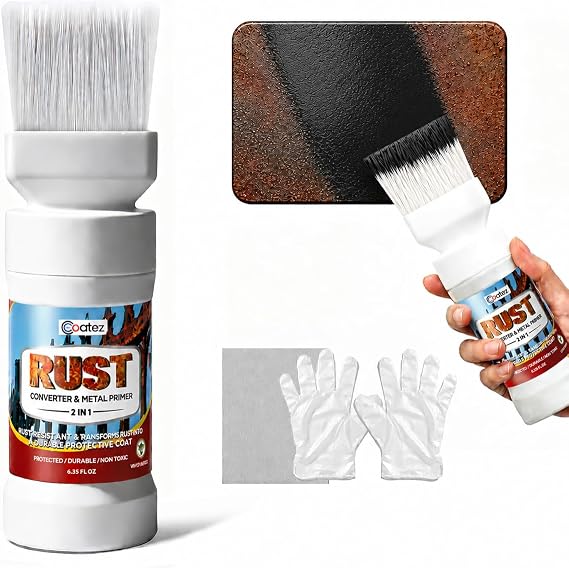 2-in-1 Rust Converter & Metal Primer, Built-In Brush, Black, 6.35oz