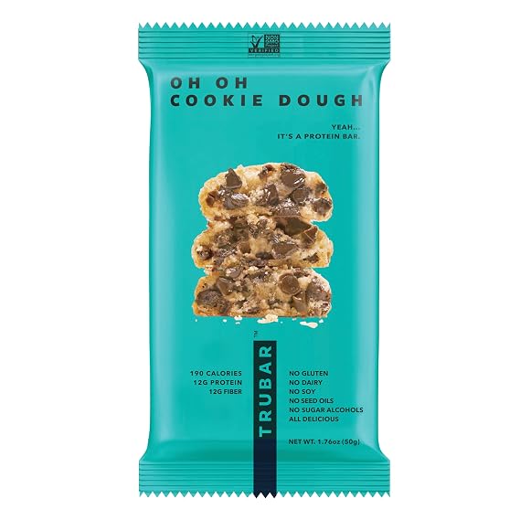 TRUBAR Vegan Protein Bar, Oh Oh Cookie Dough, Gluten Free, Plant Based, High Fiber, Dairy Free, Low Fat, Non GMO, No Sugar Alcohols, 12G Lean Protein, 13G Fiber, Healthy Snack Bars, 1 CT