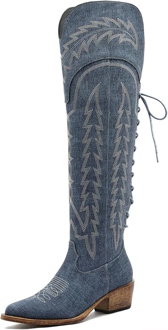 GLOBALWIN Women's Cowboy Western Fashion Over The Knee Thigh High Cowgirl Boots Low Heel