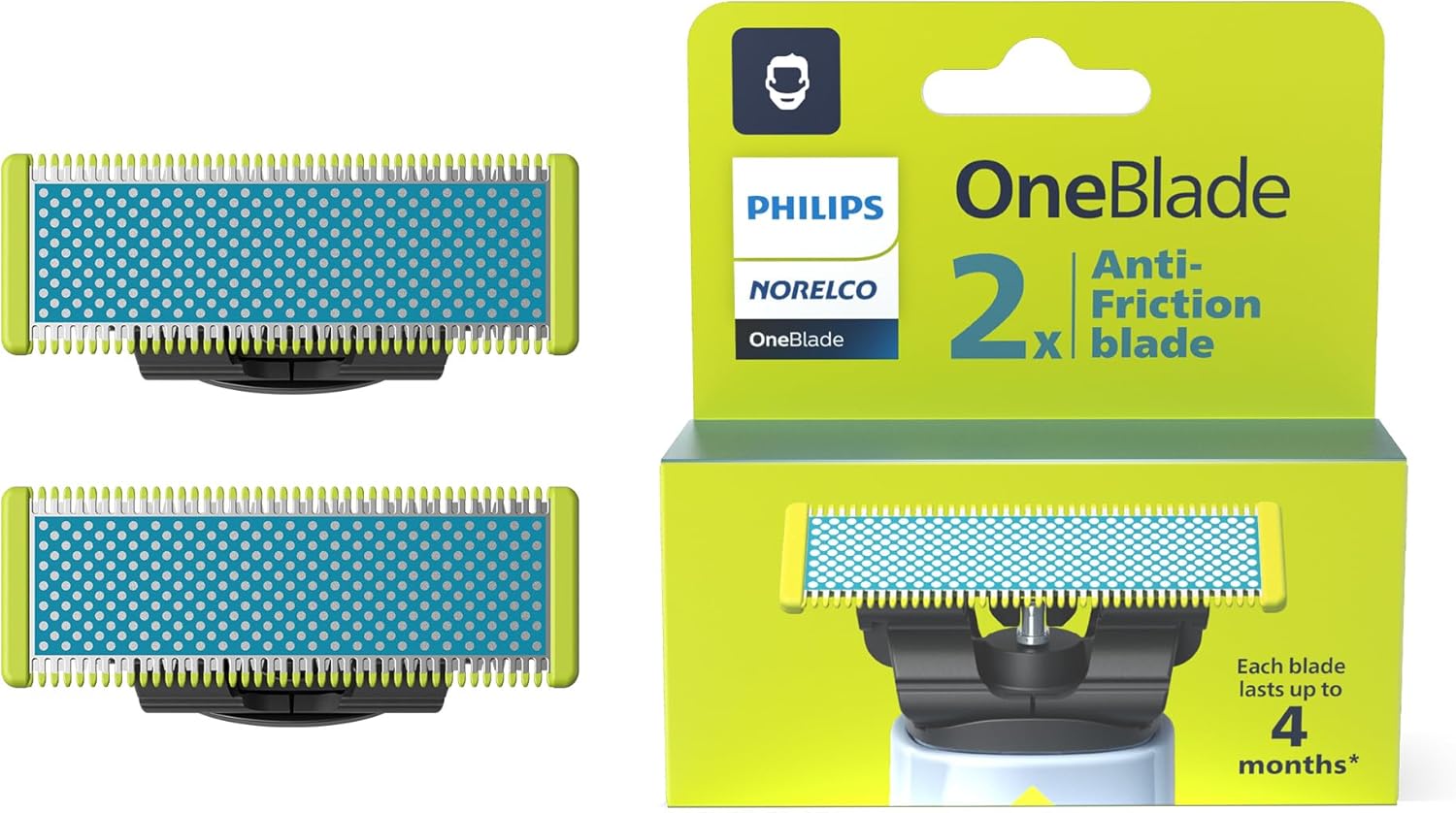 Philips Norelco Original OneBlade Anti-Friction Replacement Blades, 2 Pieces, QP22580