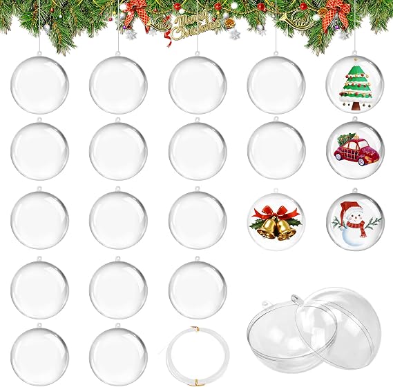 Transparent Christmas Baubles, Pack of 20, Diameter 8 cm, Christmas Tree Baubles for Filling, Equipped with Wired, Plastic Baubles for Filling, Suitable for Weddings, Christmas and Home