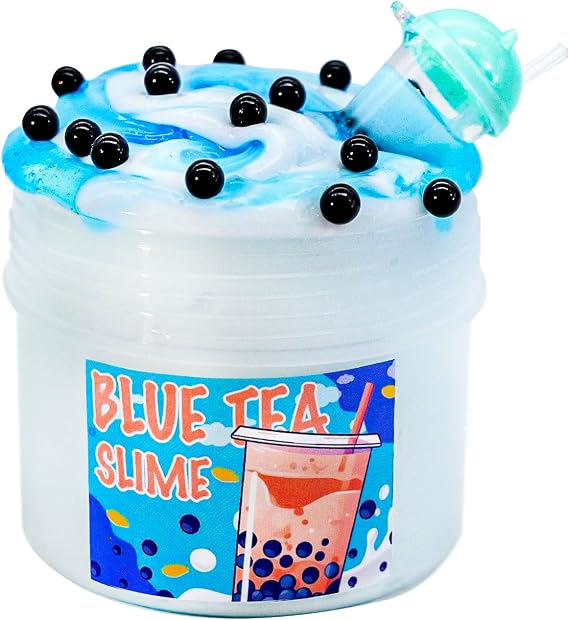Tototang BLUE BUBBLE TEA Slime - Thick & Glossy, Clear, Bubble Tea Scented - Handmade, ASMR Slime - 7oz (10.8966 x 6.9088 x 11.4046 cm) - Female, Ages 15+