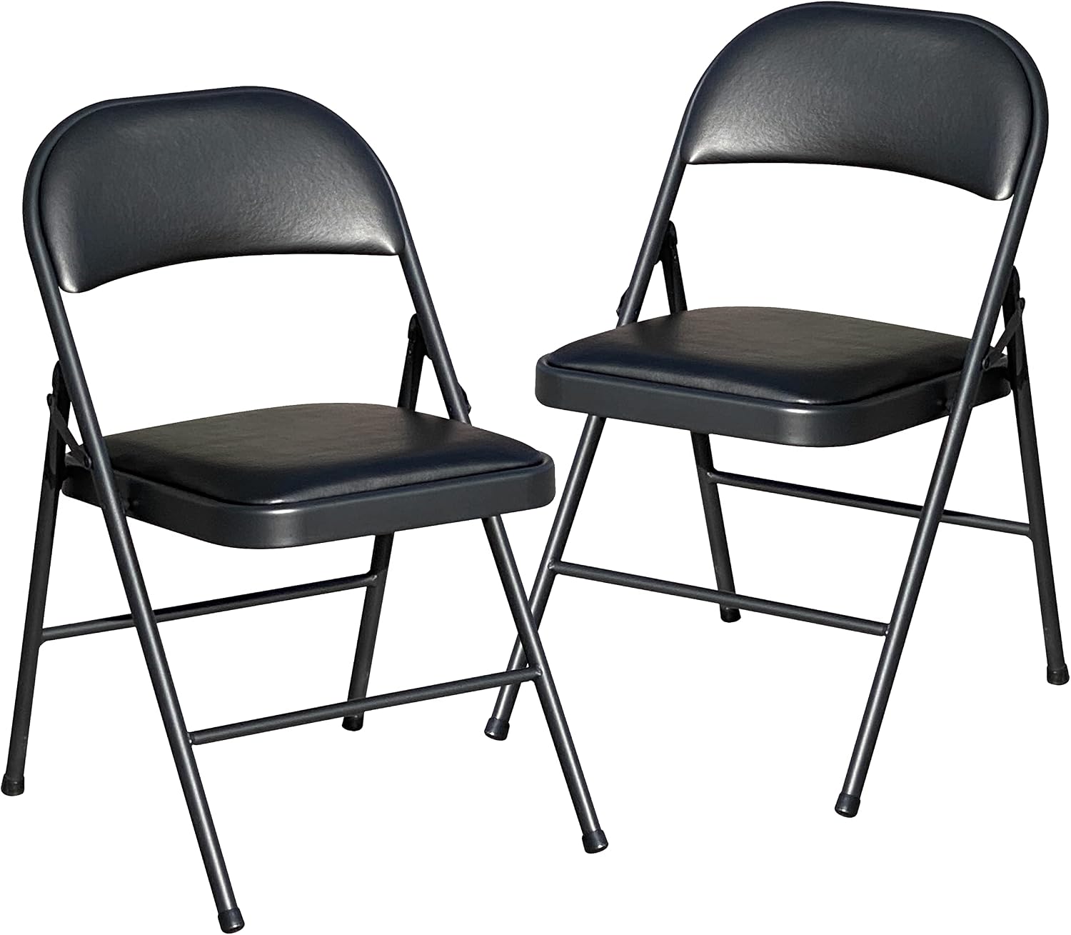 BOOSDEN Folding Chair, Foldable Chair, Set of 2, Faux Leather Fold Up Chairs for Home, Office, Dining, Portable and Compact Metal Frame Folding Seat, Padded Fold Out Chairs Indoor & Outdoor, Black