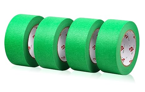BOMEI PACK Green Painters Tape 2 inch Wide, Medium Adhesive Green Masking Tape 2 inch x 55 Yards (220 Total Yards) 4 Rolls, Residue-Free Wall Trim Tape for Painting, DIY Crafting, Decoration
