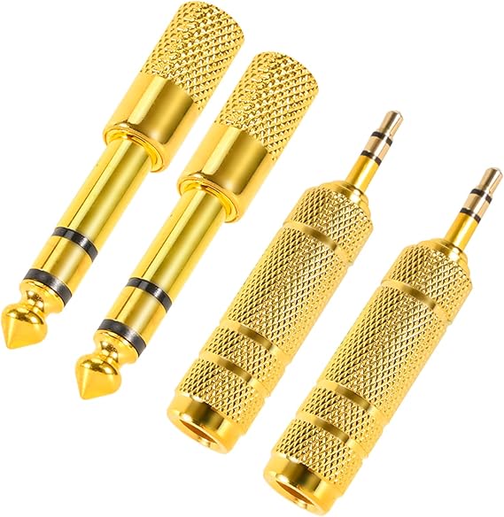 QAJOPFN 4 Pack Headphone Jack Adapter - 3.5mm (1/8 inch) Male to 6.35mm (1/4 inch) Female and 6.35mm (1/4) to 3.5mm (1/8) Audio Adapter for Player, Headphone, Guitar Amplifier