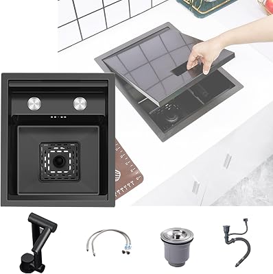 Black Stainless Steel Utility Sink,Drop In Kitchen Sink,Hidden Single Bowl Kitchen Sinks,Undermount Bar Sink,Small Kitchen Sink with Faucet Combo,Modern Sink,for Rv,Home,Shop,Hotel,Laundry Room  Size