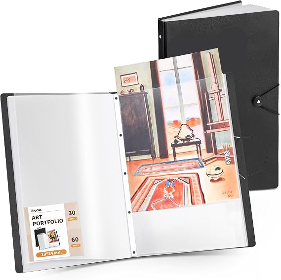 JoyCat 18 x 24 Art Portfolio Binder, 30 Pockets Display 60 Pages, Black