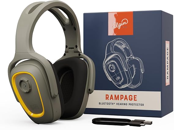 Elgin Rampage Bluetooth Hearing Protection Headphones, OSHA Compliant, 25 dB NRR, Noise Isolating Microphone, 40+ Hour Battery, IP65 Rated, Ideal for Construction, Landscaping, Industrial Use