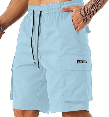Mens Cargo Sweat Shorts Summer 2025 Casual Drawstring Elastic Waist Athletic Workout Gym Jogger Shorts with Pockets