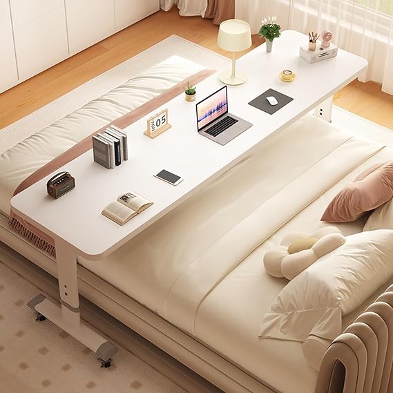 YVYKFZD Overbed Table with Swivel Wheels, Bedside Table Adjustable Height, Portable Over Bed Table, Standing Medical Over Bed Desk for Elderly, Hospital Patients, Home (Size : 47.2x15.7/120x40cm)