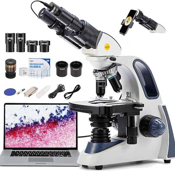 SWIFT SW380B Binocular Compound Microscope,40X-2500X with 2.0MP Camera,100pcs Microscope Slides,Microscope Kit for Students School Lab