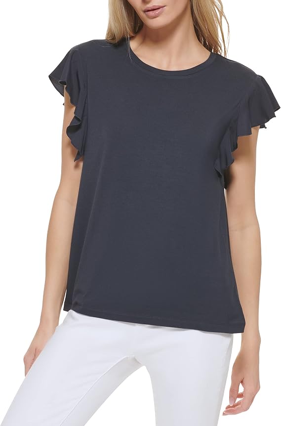 DKNY Womens Everyday Top Flutter Sleeve Knit Top