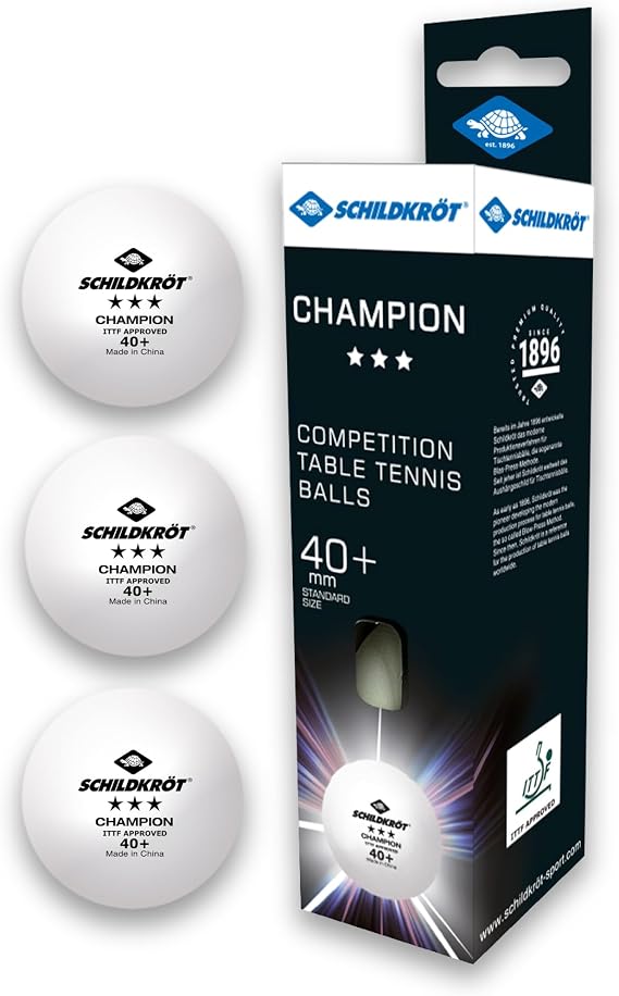 Schildkröt Table Tennis Ball 3-Star Champion ITTF Competition Ball in Poly 40+ Quality Pack of 3 in Box White 608540