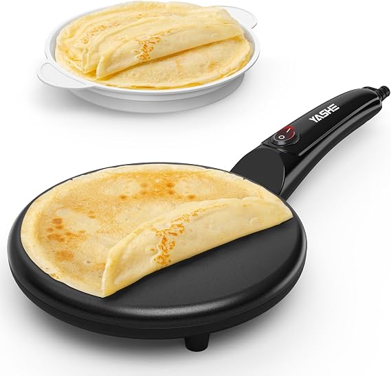 YASHE Pancake Maker, 8-Inch Non-Stick Electric Crepe Maker, Instant Crepe Maker with Cool-Touch Handle, Includes Batter Bowl, Easy to Clean, Auto Temperature Control, Portable for Home Kitchen
