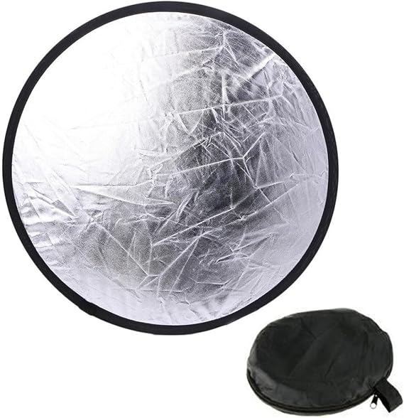 2 in 1 Foldable Light Reflector,with Storage Bag 30CM/12Inch Round Reflector Photography Silver,White for Portable Portrait Photography and Outdoor Lighting(Size:1 pc)