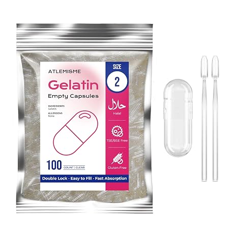 Empty Gelatin Capsules Size 2-100 Pieces Empty Capsules for Filling for Dietary Supplements with 2 Micro Spoons High Quality Airtight Packed Capsules for Capsule Fillers