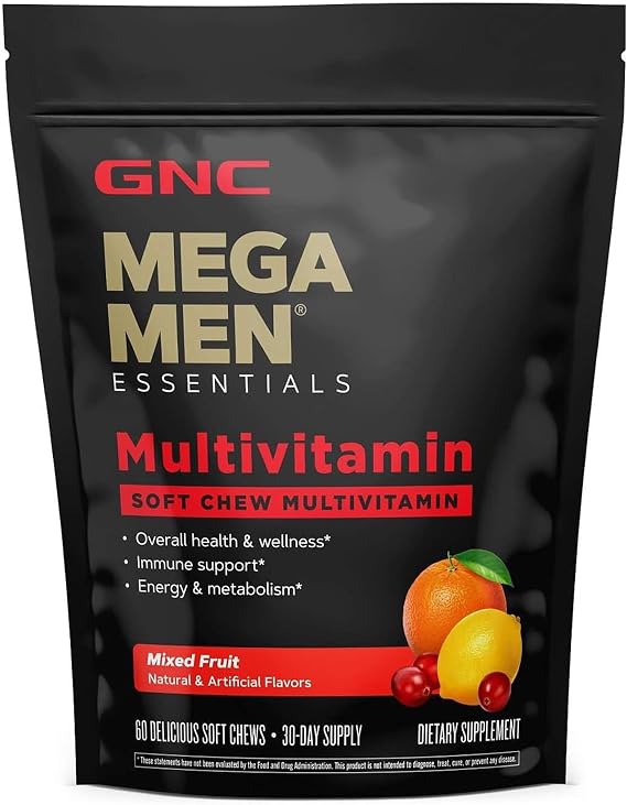 GNC Mega Men Soft Chew Multivitamin for Men, Mixed Fruit, 60 Count