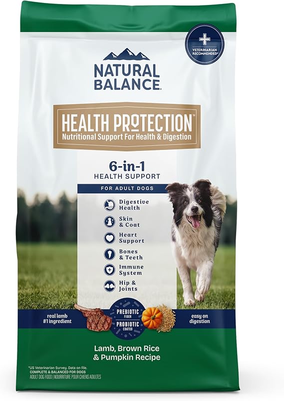 Natural Balance Health Protection Dry Dog Food Whole Body Health, Easy on Digestion Dog Food Made with Lamb, Brown Rice & Pumpkin for Dogs - 24lbs.