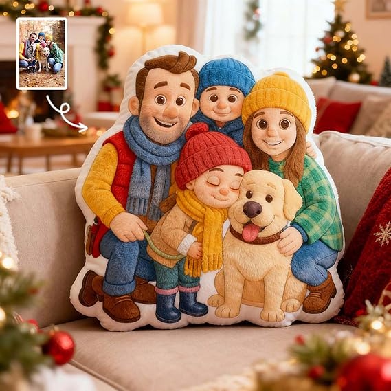 Drawelry Custom Face Photo Pillow, Personalized Cartoon Portrait Throw Pillow, Memorial Christmas Birthday Gift for Pet Lovers Family Friends Couples (Cartoon Photo)