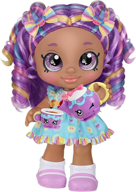 Kindi Kids Kirstea & Tea Party Set. Toddler Doll with Changeable Clothes Plus 11 Shopkins Tea Party Accessories. Includes Playmat 24 in x 24 in -