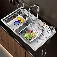 Multifunctional Kitchen Sink, 304 Stainless Steel Waterfall Sink,Waterfall Pull-Out Faucet, Cup Washers and Other Sink Accessory Set 68 * 45 * 21cm