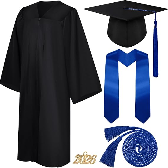 Syhood 4 Pieces 2026 Unisex Graduation Matte Gown Cap Tassel Stole Set Honor Cord for Graduation