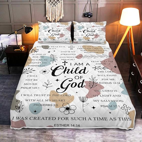 God Letter Full Quilt Set Child of God Comforter Set for Girls Boys Women, Soft Plush Halloween Christmas Bedding Set 1 Coverlet and 2 Pillowcases