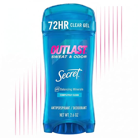 Secret Outlast Antiperspirant Deodorant for Women, 72hr Sweat & Odor Protection, PH Balancing Minerals, Invisible Solid, Completely Clean Scent, 2.6 oz