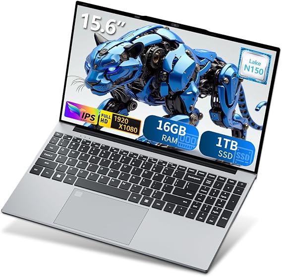 Gaming Laptop, Laptop Computer with Twin Lake N150 Processor(up to 3.6GHz), 16GB RAM 1TB SSD,Backlit KB Fingerprint, 15.6" IPS 1080P, Win 11 Pro,WiFi 5,BT 4.2,Gaming laptops,Lap top,Student laptops