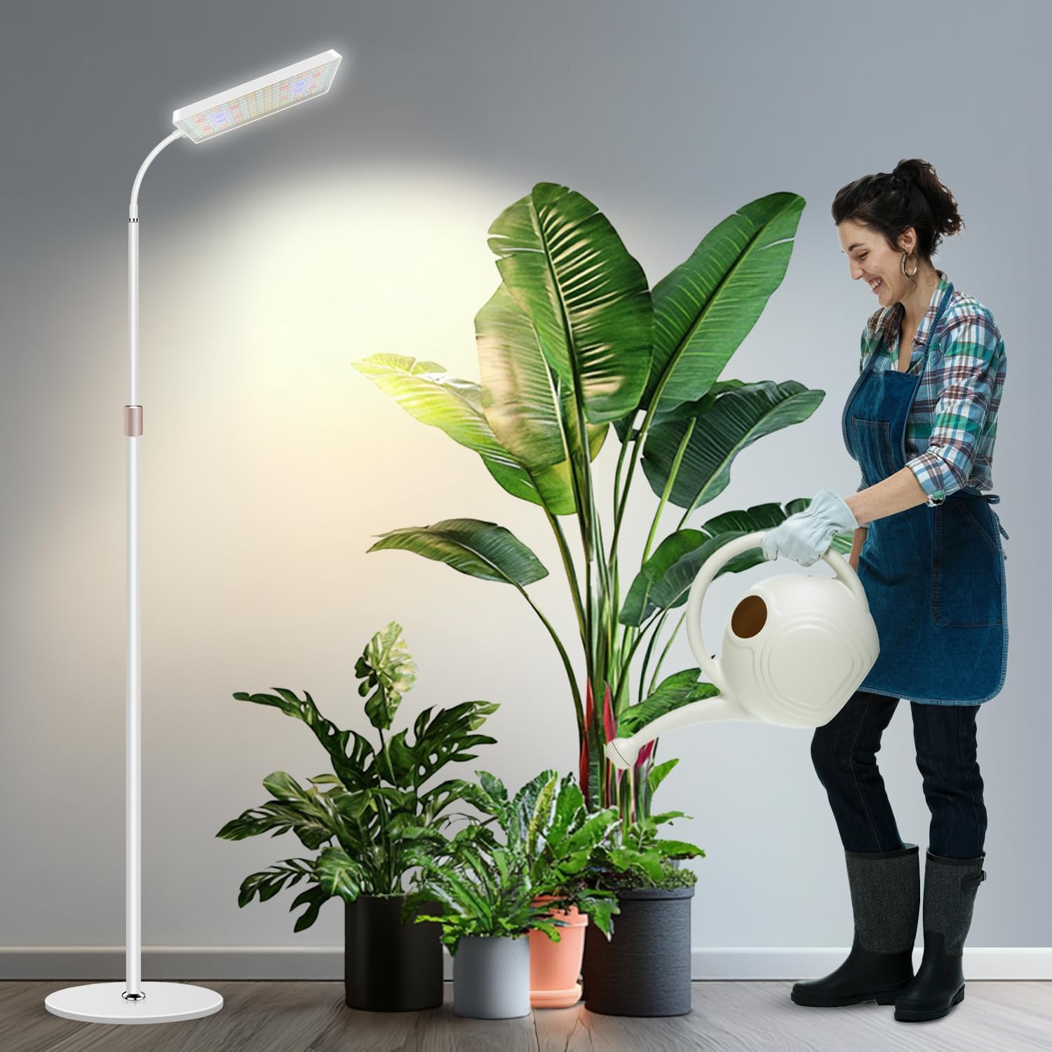 Wiaxulay Floor Grow Lights for Indoor Plants, 153 LED Full Spectrum Plant Light with Stand Adjustable Height, Halo Plant Grow Light with 481216H Timer, 3 Light Modes for Growing Large Tall Plants [Energy Class F]
