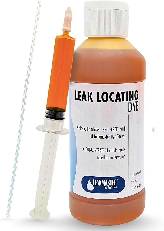 Pool Dye Leak Detection Kit for Leakmaster Anderson Manufacturing w/ 8oz Bottle Refill & Pre-Filled Tester, DIY Swimming Pool Leak Detector & Water Tracing Dye Test for Spa & Tub, Yellow, Bundle of 2