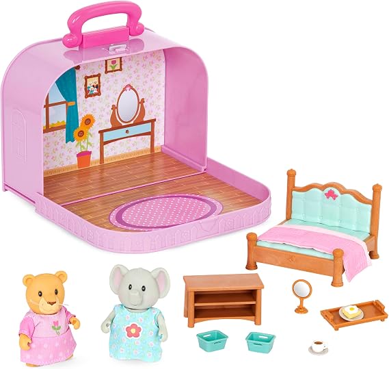 Li'l Woodzeez – Portable Dollhouse Playset with 2 Posable Figures – Playhouse Toy with Travel Suitcase – Mini Furniture & Accessories – Imaginative Play for Kids Ages 3 Years and Up – Collectible