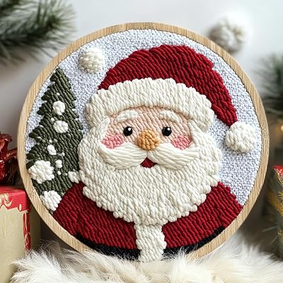 DIY Punch Needle Kits for Beginners Santa Claus with Hoop Punch Needle Starter Craft Embroidery Set Easy for Adults and Children Festival Gift and Decoration 20x20cm-9