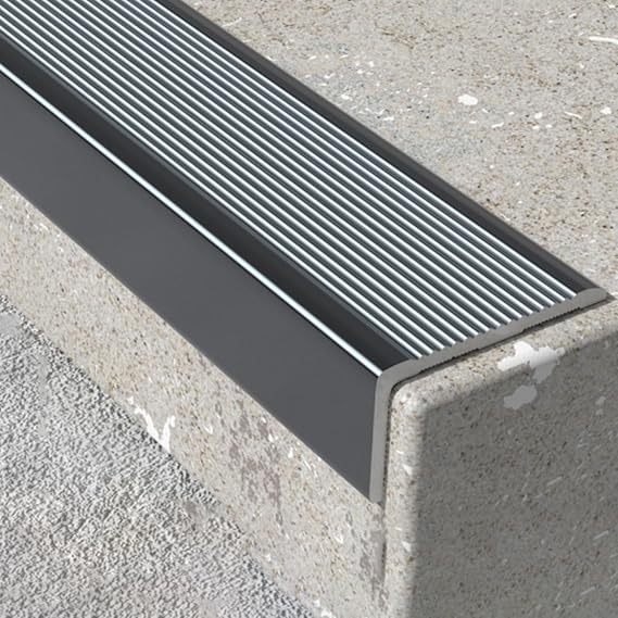 MPOWRX Floor Transition Strip Non Slip Stair Edge Protector, Aluminum Alloy Edges Strip for Marble Floor/Tiles, Moisture-Proof Threshold Cover, Outdoor Step Corner Protector (Color : Dark Gray)