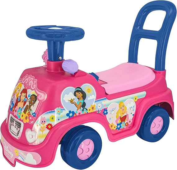 Kiddieland Disney Princess Adventure Ride-On, Foot-to-Floor Push Car with Lights & Sounds, Interactive Dashboard, Storage Seat, Ages 1236 Months