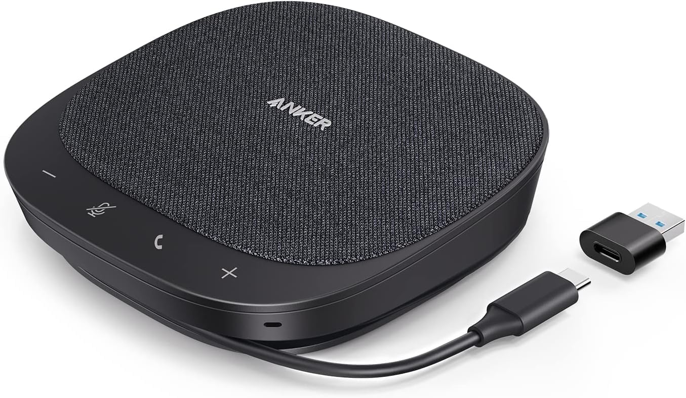Anker PowerConf S330 USB Speaker Conference Speaker for Home Office Smart Voice Filter Plug & Play 4 Microphones for 360° Room Coverage Clear Sound Profile
