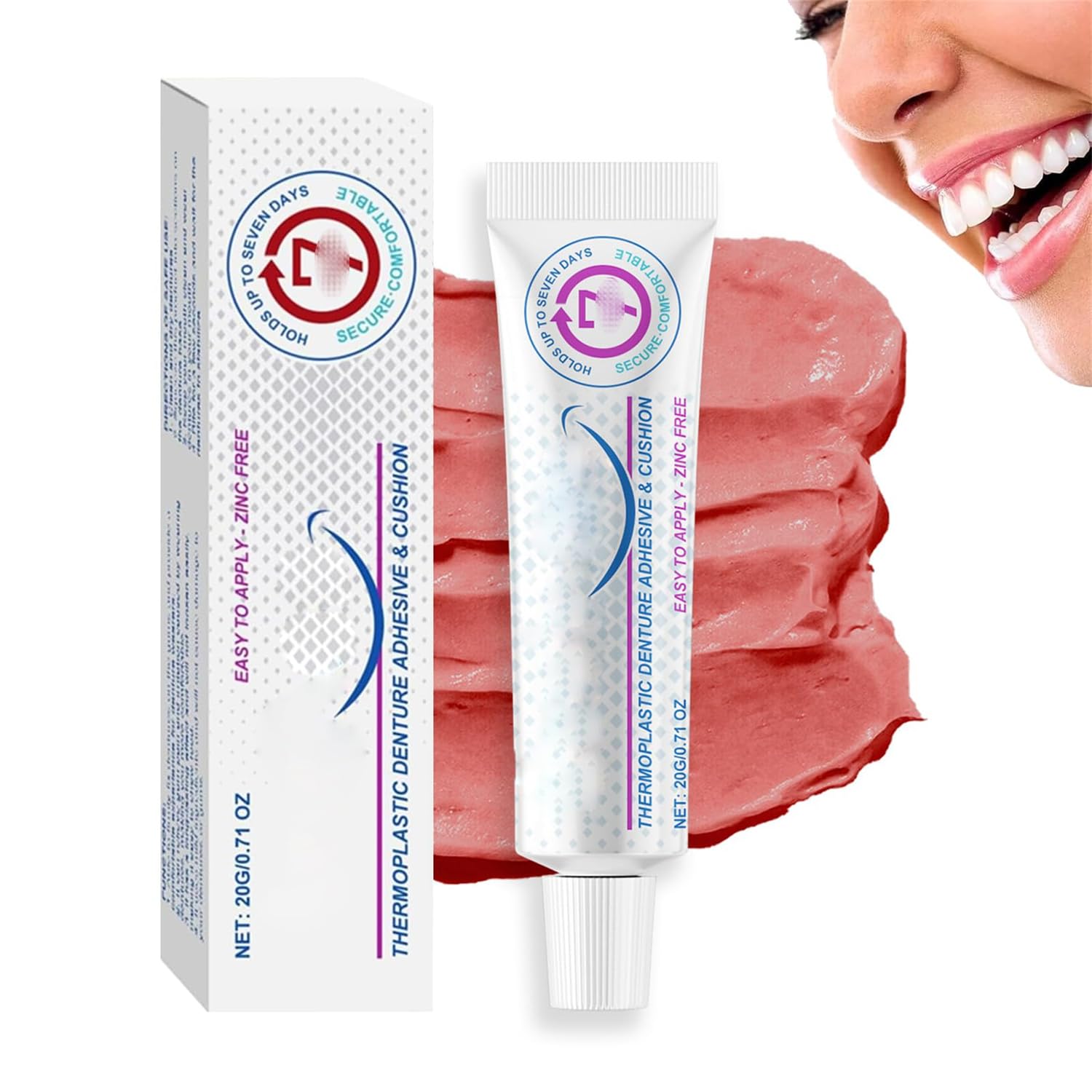 Thermoplastic & Silicone Denture Adhesive Cushion, Soft Denture Kit 1, Pink