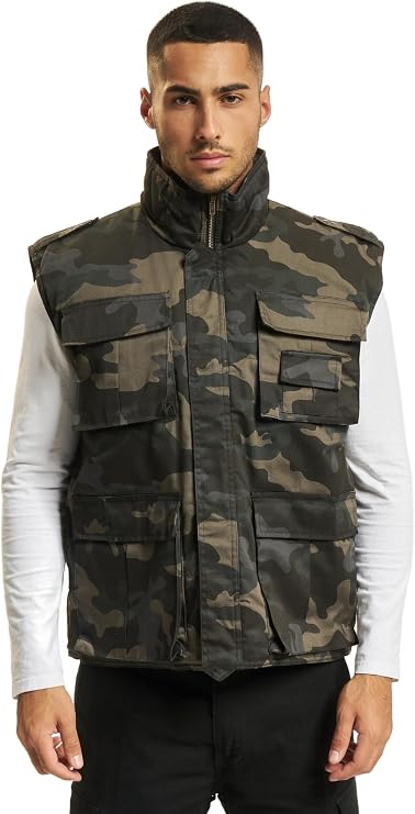 Brandit Individual Wear Men's Ranger Utility Vest - Lightly Padded Outdoor Full-Zip Sleeveless Jacket with Stand-Up Collar