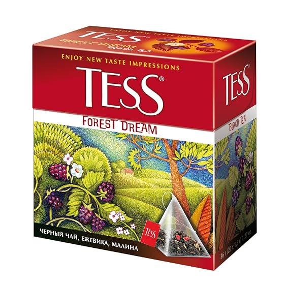 Tess Forest Dream Black Tea Composition Raspberry and Blueberry Leaf Tea in 20 Pyramid Sachets