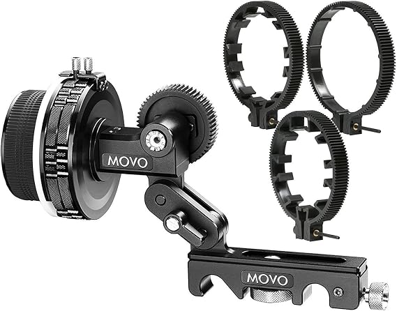Movo F2X Precision Follow Focus System with Hard Stops and 65mm, 75mm, 85mm Adjustable Gear Rings