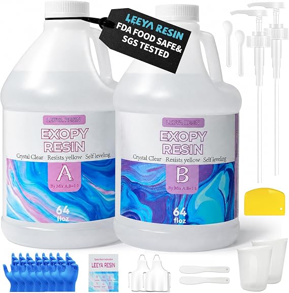 LEEYA RESIN Epoxy Resin1 Gallon Kit,Bubble Free & Non-Toxic 2 Part Resin | Food Safe and SGS Tested Epoxy Resin For DIY Art, Jewelry Making, Coasters ,for beginners and pros .Shore D 85. UV-resistant