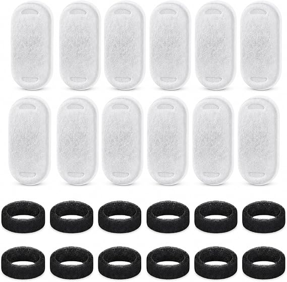 24 Pcs Cat Water Fountain Filters, 12 Filters and 12 Pump Sponges
